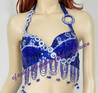belly dance 3 pics costume blue bra&pants&belt  