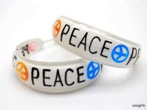 EARRINGS   HOOP   LARGE   PEACE SIGN & WORD  PEACE  3  