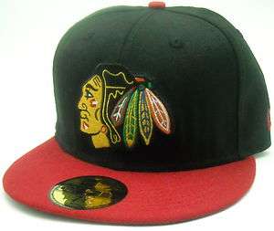NEW ERA CHICAGO BLACKHAWKS 5950 CAP NHL 59FIFTY FITTED HAT BLACK RED 