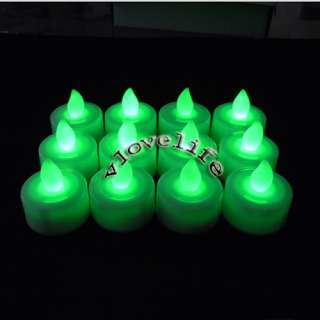 12 Green Tea Light LED Candle Wedding Party Xmas Decor  