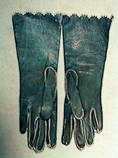 Antique Navy Blue Leather French Fashion Doll Gloves  