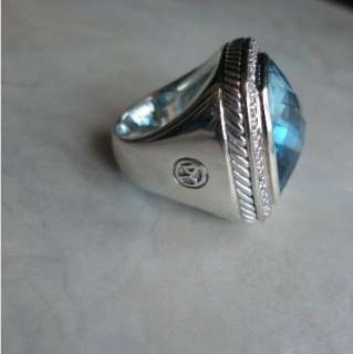 David Yurman 20mm Blue Topaz Albion Diamond ring  