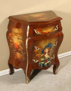 Hand Painted French Bombe Bombay Chest Nightstand h27  