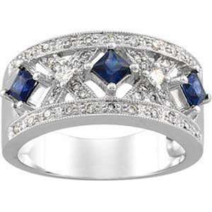   Sapphire and Diamond 14K White Gold Birthstone Ring Sea of Diamonds