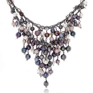 Ellen Oxidized Silver Pearl Necklace Cascading Black Pearl Necklace