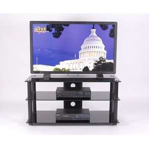   TV Stand Black tempered Glass TV Stand with Casters Electronics