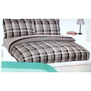  NEW TWIN COMFORTER SET BLACK GREY PLAID WHITE RED WITH ONE 