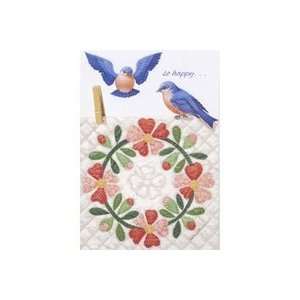  Greeting Card Blue Bird on Wild Rose Wreath 12 Per Box 