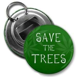   Trees Marijuana Pot Leaf 2.25 Inch Button Style Bottle Opener Green