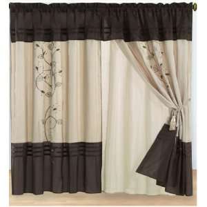 Coffee Applique Embroidered Curtain Set