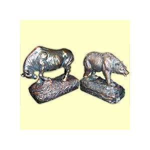  Pawing Bull and Growling Bear Bookend