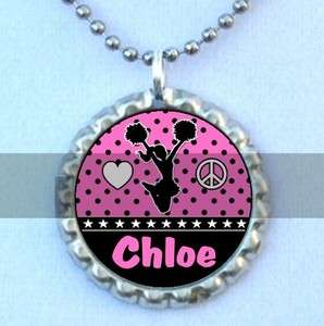Personalized Pink Cheerleading Bottlecap Necklace UR Name  