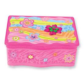 New Childrens Flower Fling Musical Wooden Jewelry Box  