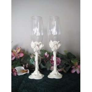  Ivory Heart Calla Lily Toasting Glasses 