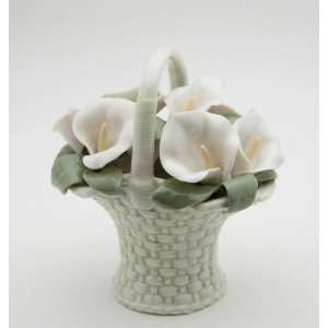  Bouquet of White Calla Lily Flowers in White Basket w 