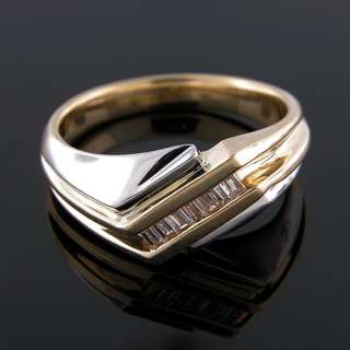 MENS BAGUETTE DIAMOND TWO TONE 14K GOLD RING  