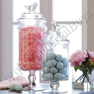 bird pedestal apothecary jar size tall cotton balls and soaps