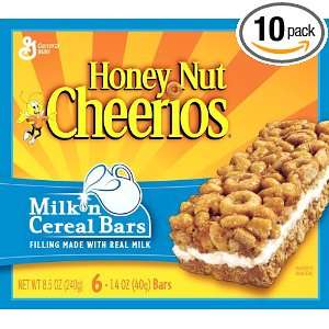 Cheerios Honey Nut , Milk n Cereal Bars, 6 Count Boxes (Pack of 10 