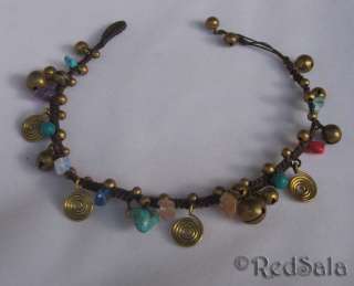 Handmade Thai Craft ANKLET Beads Bells that Jingle Spirals Stones 