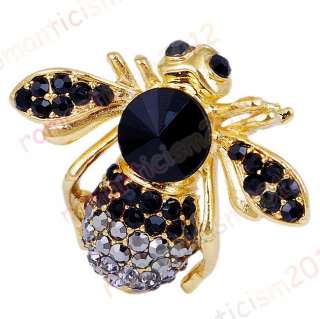 FREE black bee Brooch Pin W Czech rhinestone crystal  