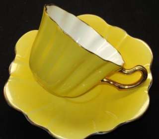 Royal Stuart YELLOW simplyTclub cup and saucer GOLD FLUTED  