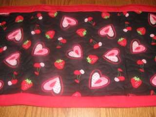 Handmade Table Runner Valentines Day Hearts strawberries cherries lips 