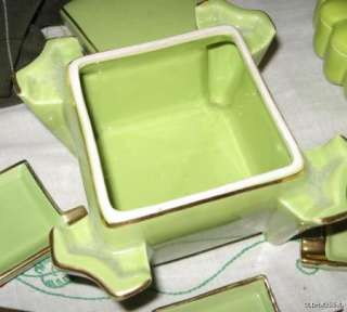   Keystone China Cigarette Box w/4 Ashtrays Chartreuse Green MADE IN USA