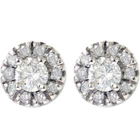   Diamond Studs Pave Halo Womens 14K White Gold Earrings Brilliant Cut