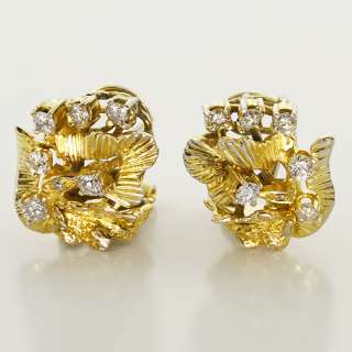 Magnificent Vintage 14K Yellow Gold Diamond Earrings  