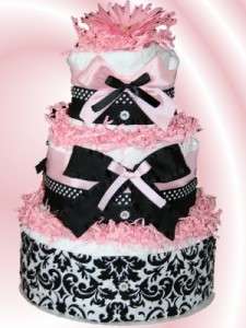 Pink and Black Themed Girls Diaper Cake Baby Shower Center Piece 