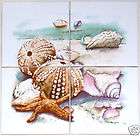 Sea Shells Ceramic Tile Mural Backsplash Star Fish 4pc