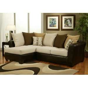Sectional Sofa Chaise with Earth Tone Pillow Back and Pearl Cushion 