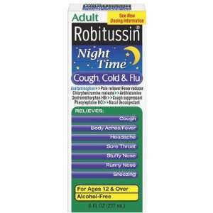  Robitussin Night Time Cough and Cold Relief Liquid   8 Oz 