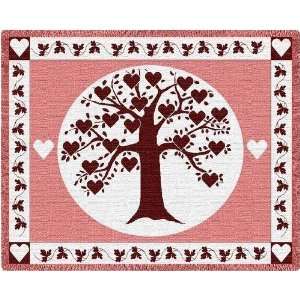  Family Tree Hearts Cranberry   69 x 48 Blanket/Throw