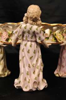 Pair German Dresden Figurine Dishes Comports  