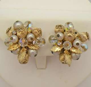   Vendome Wired Assembly Goldtone Crystal Glass Beads Clip Earrings