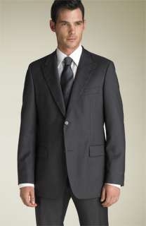 BOSS Black Herringbone Suit, Dress Shirt & Silk Tie  