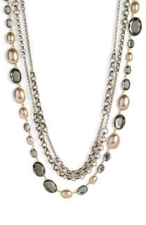 St. John Collection Faux Pearl & Glass Triple Strand Necklace 