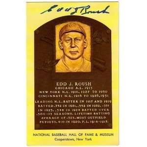  Edd Roush Autographed Hall of Fame Plaque Postcard   New 
