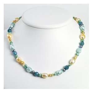 Sterling Silver Blue Jade/Citrine/Multicolored Cultured Pearl Necklace 