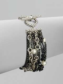 David Yurman   Hematite & Pearl Sterling Silver Multi Row Bracelet