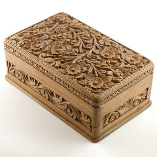 Wooden Jewelry Chest, Hand Carved Walnut Wood Jewelry Box, India 