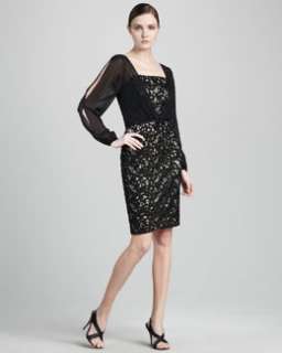 T4RGE Kay Unger New York Illusion Sleeve Cocktail Dress