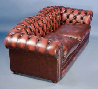 English Braunton Style Red Leather Chesterfield Sofa  