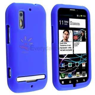 Black+Blue Skin Gel Case+2 Guard+2 Charger+Cable For Motorola Photon 