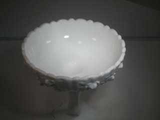 Fenton All White Milk Glass Cabbage Rose Tall Footed Compote Dish 