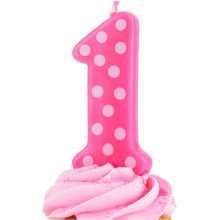 Candle GIRL 1st FIRST BIRTHDAY Party Pink Dots Number 1 Cake Topper 