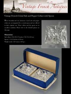 Vintage French Crystal Salt and Pepper Cellars w/ Spoon  