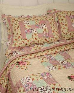 COTTAGE ROSE GARDEN EMBROIDERY FULL QUEEN QUILT SET  