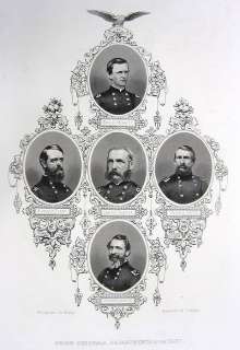 US Civil War UNION ARMY GENERALS ~ 1865 Engraving Print  